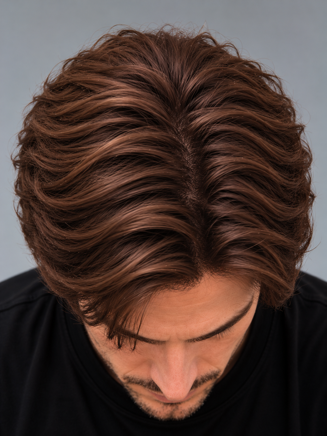 Modern Flow Men's Hair System – Natural Middle Part & Voluminous Style - Image 4