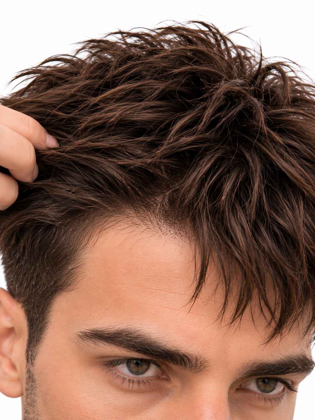Modern French Crop Men's Hair System – Dark Brown Textured Toupee with Natural Fringe - Image 8
