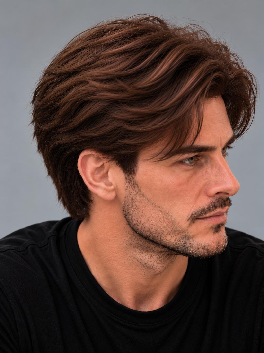 Modern Flow Men's Hair System – Natural Middle Part & Voluminous Style - Image 6