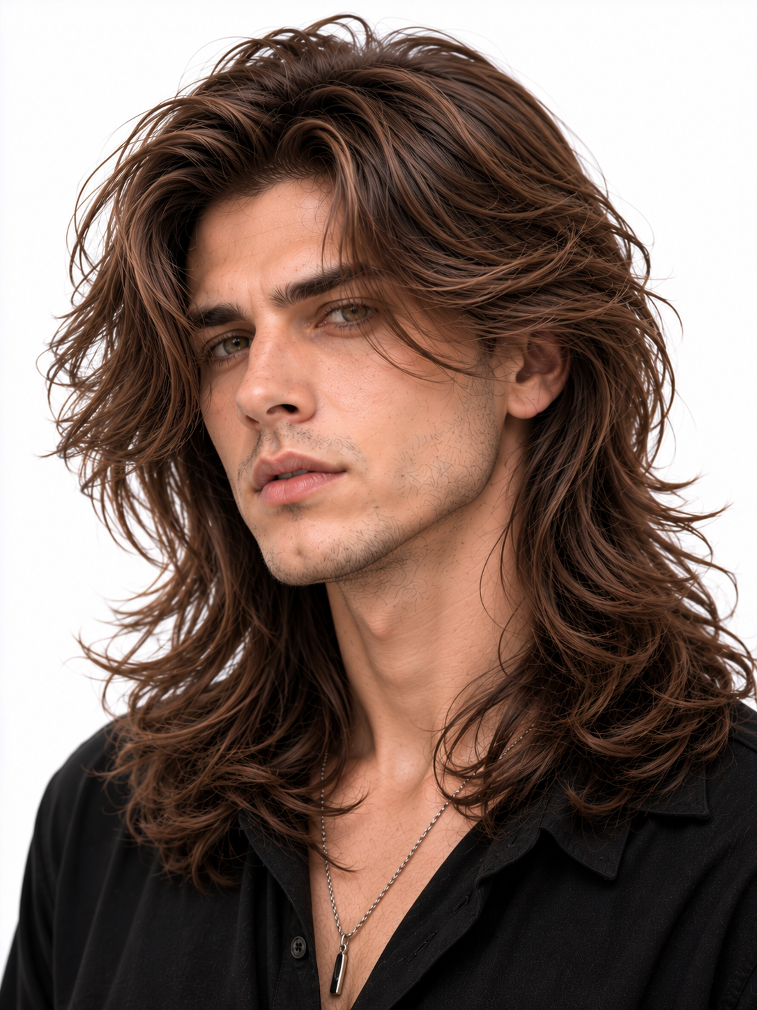Natural Long Wavy Men's Hair System – Shoulder-Length Brown Layered Wig | XHairLab - Image 3