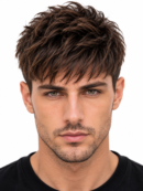 Modern French Crop Men's Hair System – Dark Brown Textured Toupee with Natural Fringe