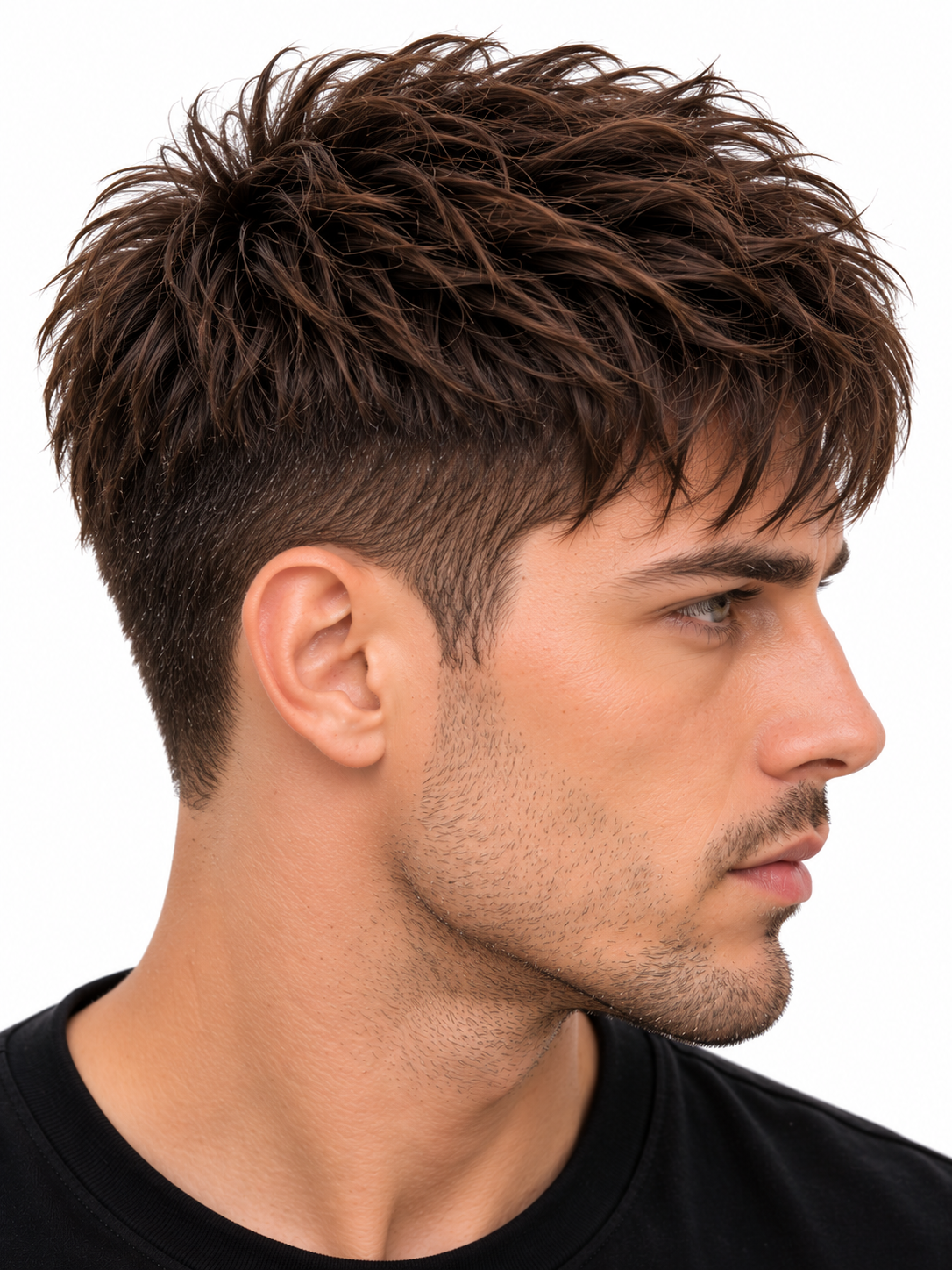 Modern French Crop Men's Hair System – Dark Brown Textured Toupee with Natural Fringe - Image 3