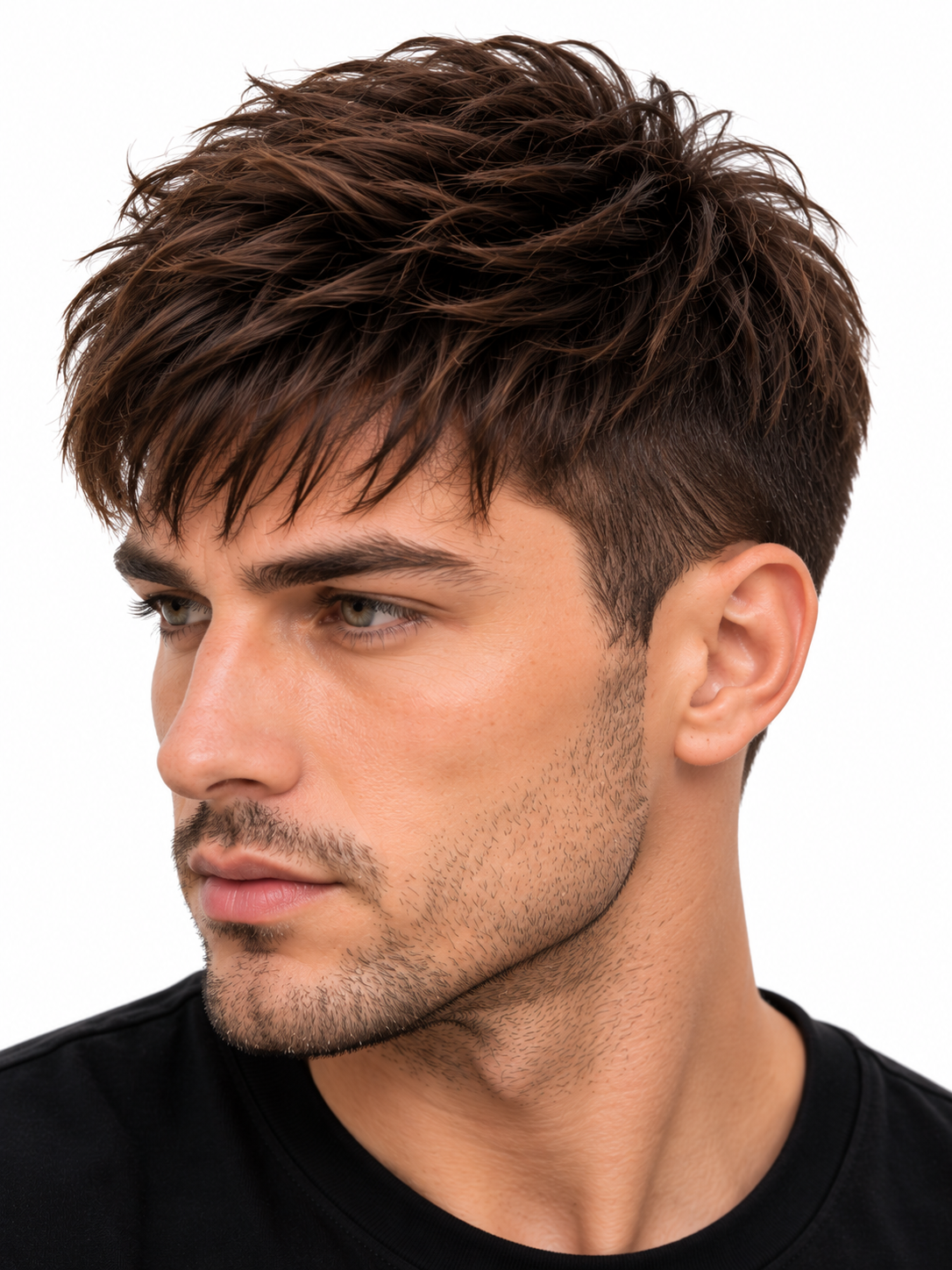 Modern French Crop Men's Hair System – Dark Brown Textured Toupee with Natural Fringe - Image 4