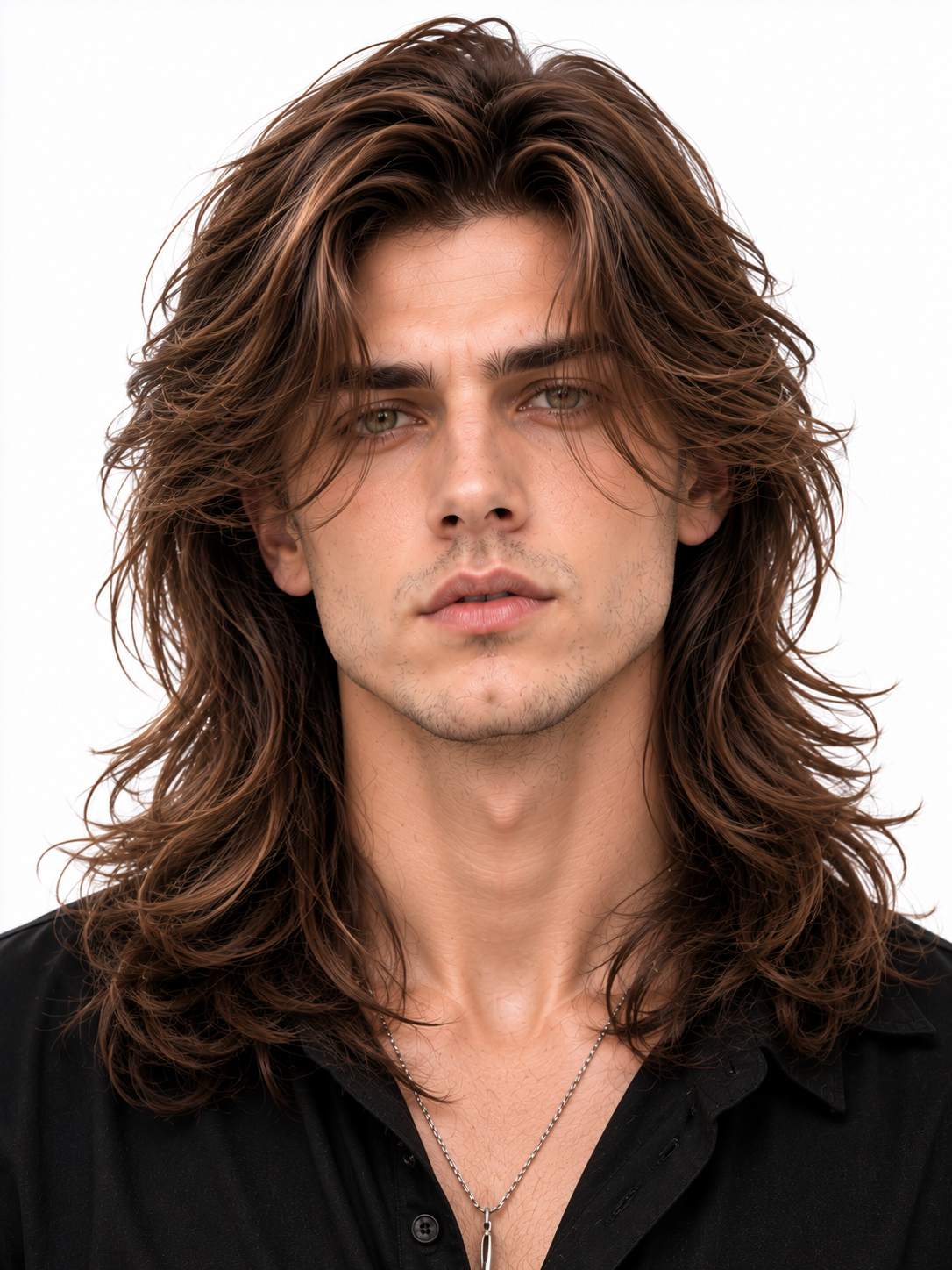 Natural Long Wavy Men's Hair System – Shoulder-Length Brown Layered Wig | XHairLab