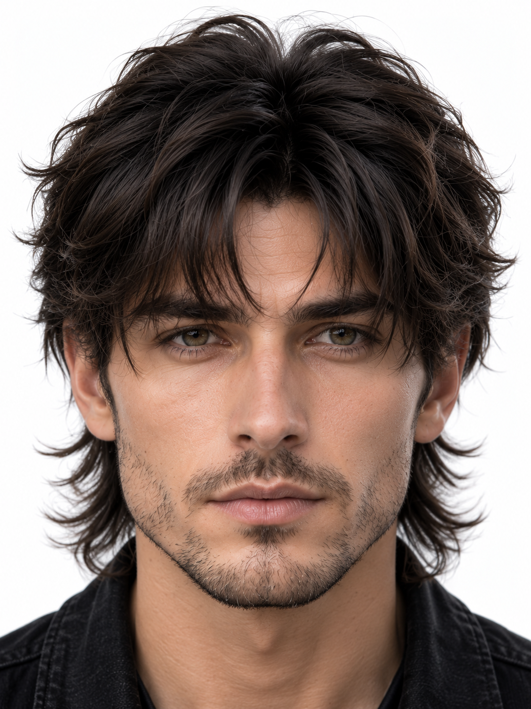 Messy Textured Mullet Men's Hair System – Natural Black Layered Wig | XHairLab