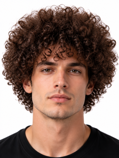 Classic Afro Curly Men's Hair System – Dark Brown Voluminous Curly Wig | XHairLab