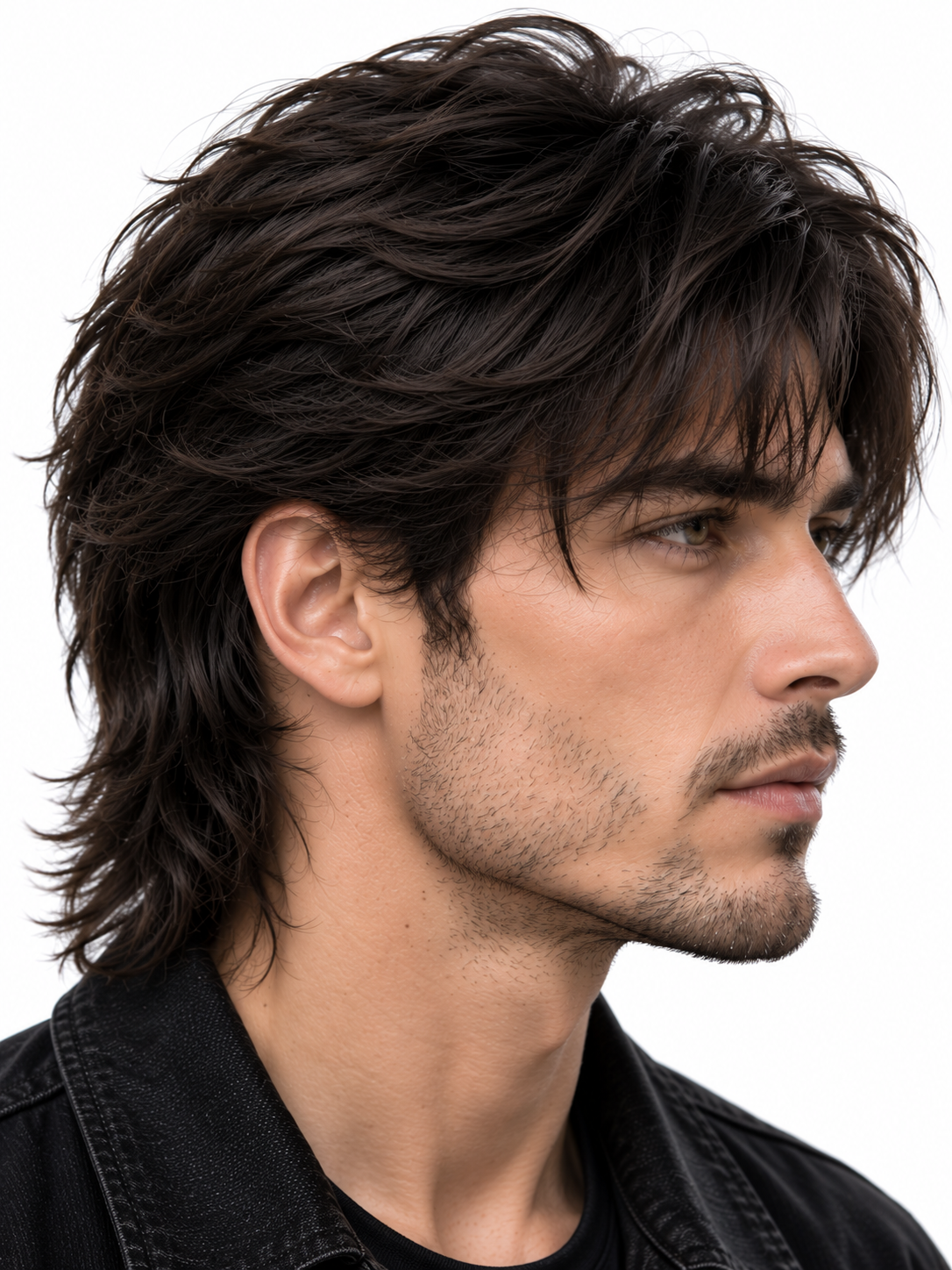 Messy Textured Mullet Men's Hair System – Natural Black Layered Wig | XHairLab - Image 5