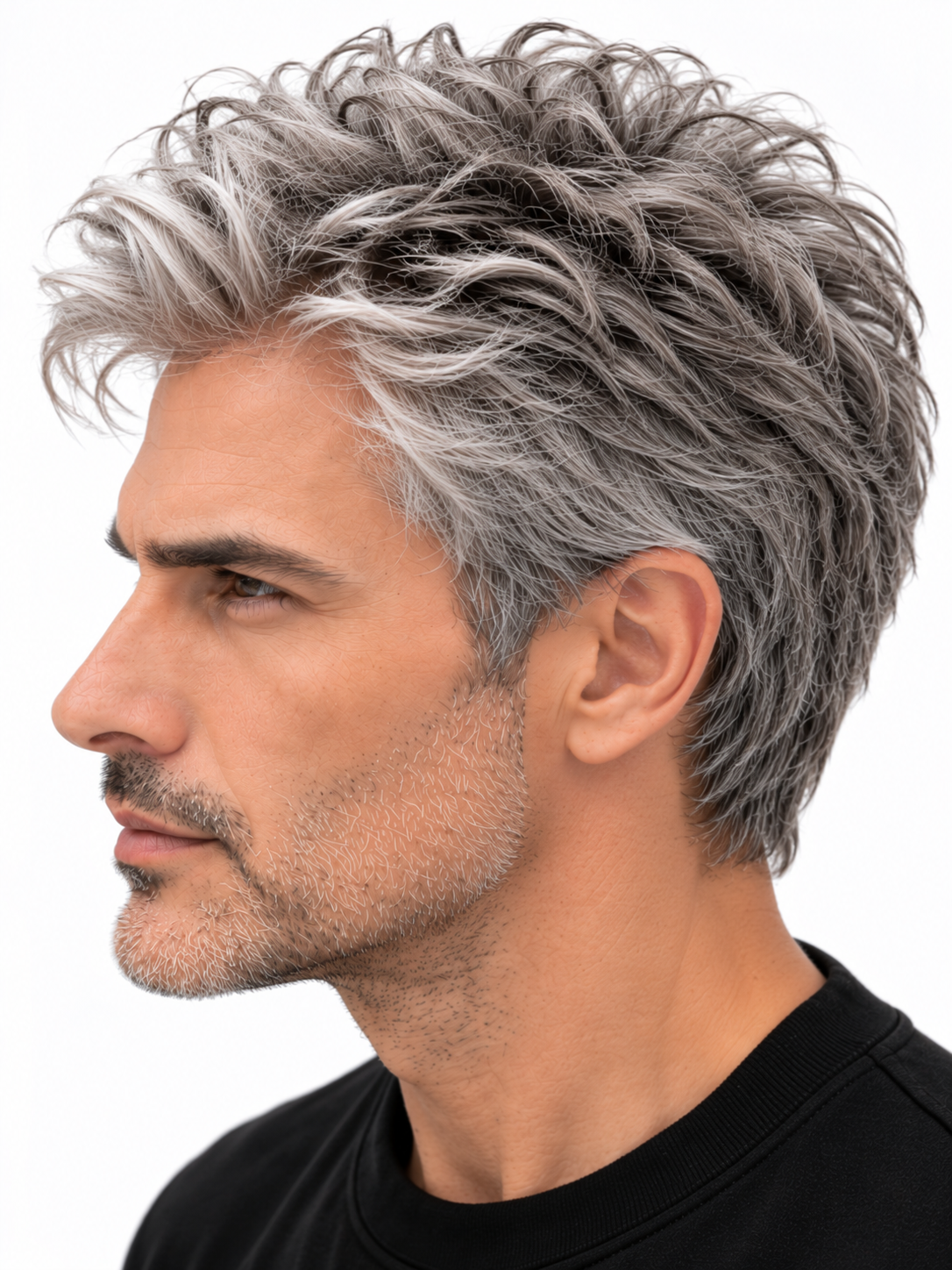 Modern Silver Textured Crop Men's Hair System – Voluminous Silver Gray Wig | XHairLab - Image 4