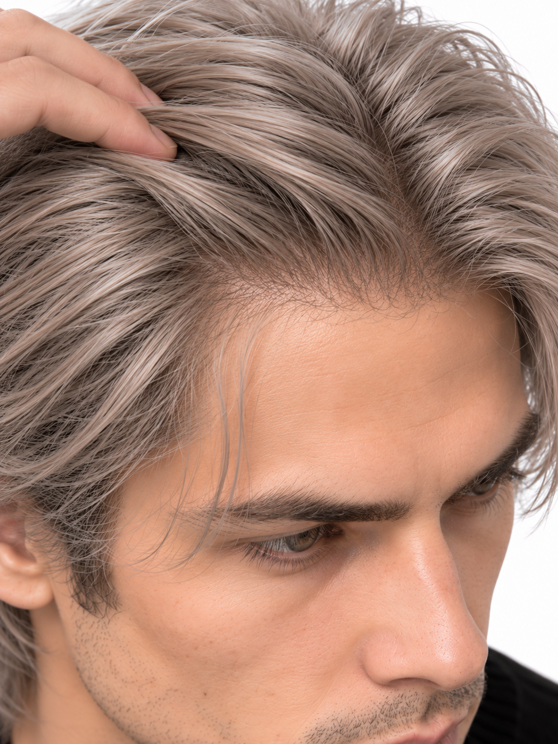 Modern Shaggy Layers Men's Hair System – Ash Silver Gray Layered Wig | XHairLab - Image 8