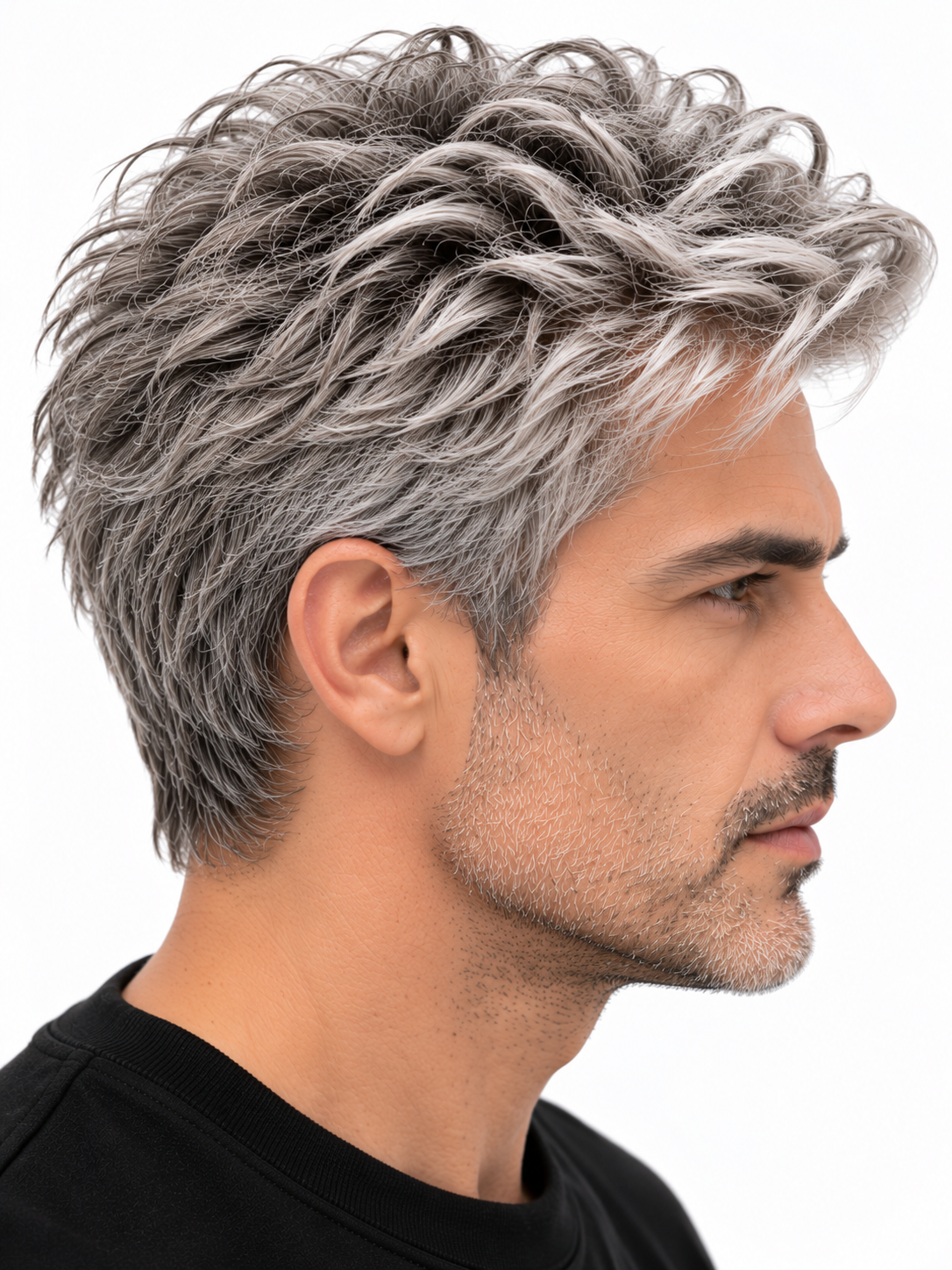 Modern Silver Textured Crop Men's Hair System – Voluminous Silver Gray Wig | XHairLab - Image 5