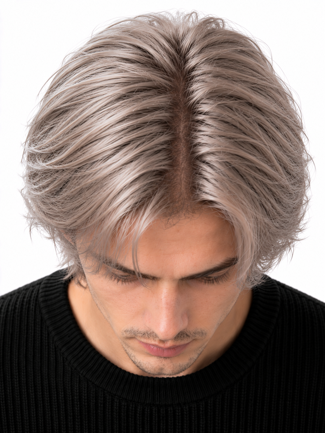 Modern Shaggy Layers Men's Hair System – Ash Silver Gray Layered Wig | XHairLab - Image 6