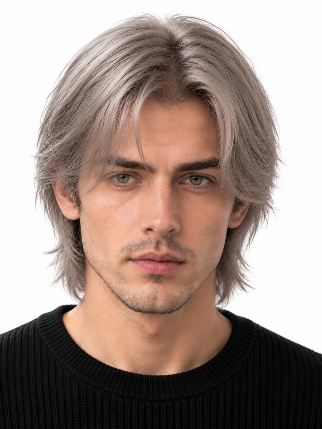 Modern Shaggy Layers Men's Hair System – Ash Silver Gray Layered Wig | XHairLab