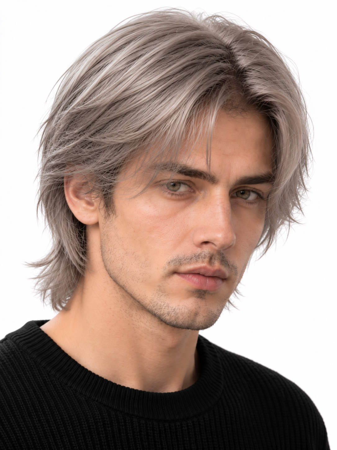 Modern Shaggy Layers Men's Hair System – Ash Silver Gray Layered Wig | XHairLab - Image 3
