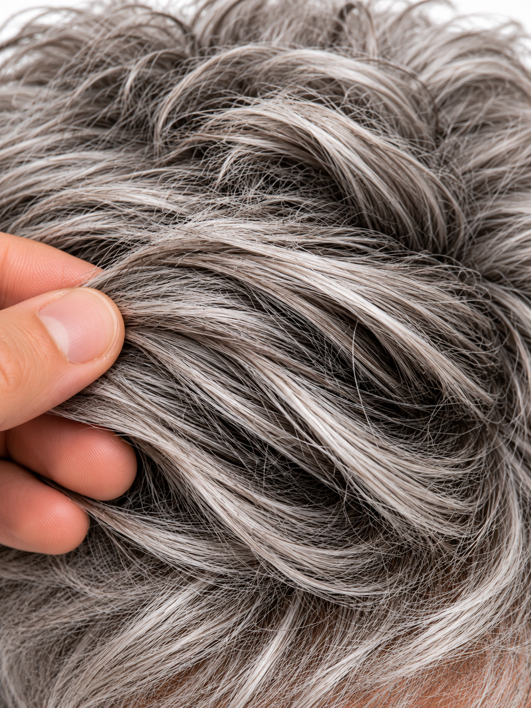 Modern Silver Textured Crop Men's Hair System – Voluminous Silver Gray Wig | XHairLab - Image 10