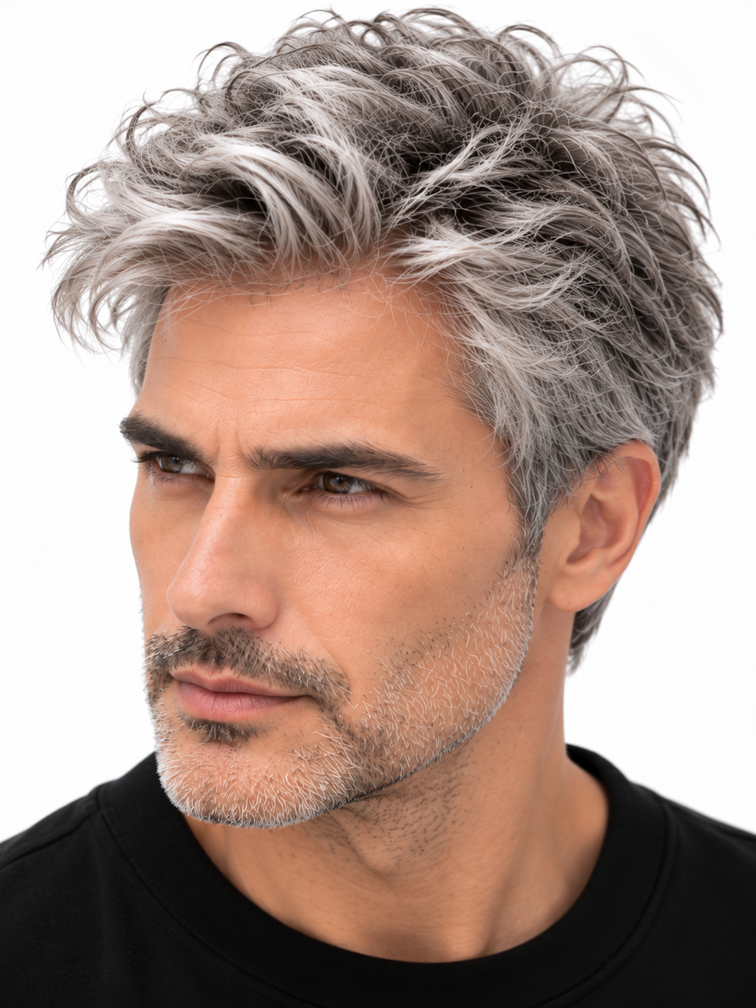 Modern Silver Textured Crop Men's Hair System – Voluminous Silver Gray Wig | XHairLab - Image 3