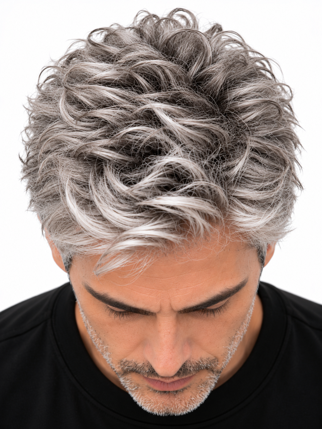 Modern Silver Textured Crop Men's Hair System – Voluminous Silver Gray Wig | XHairLab - Image 6